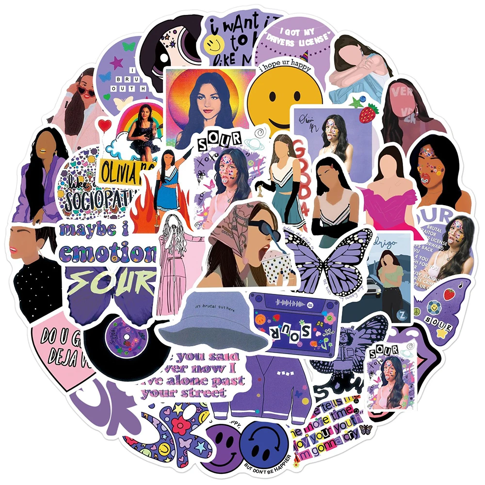 

10/30/50PCS Singer Olivia Rodrigo Sour Stickers Aesthetic DIY Decorative Water Bottle Guitar Phone Graffiti Decals Sticker Packs