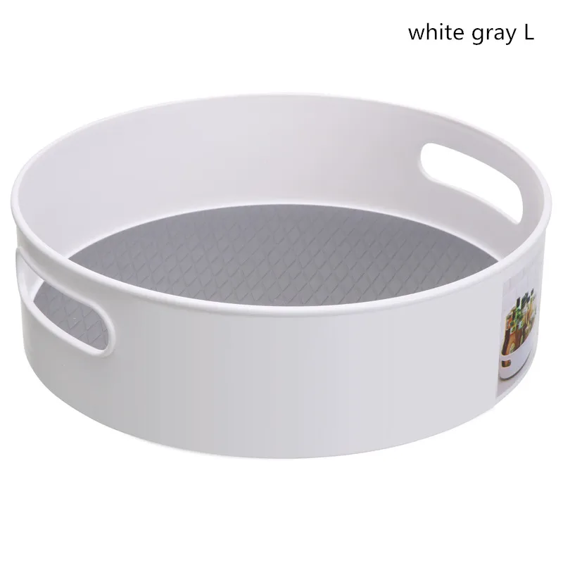 white gray L Нескользящий вращающийся лоток для хранения фруктовые закуски сушеная тарелка для хранения многофункциональный пластиковый Настольный органайзер для кухни ванной комнаты - Цвет: white gray L