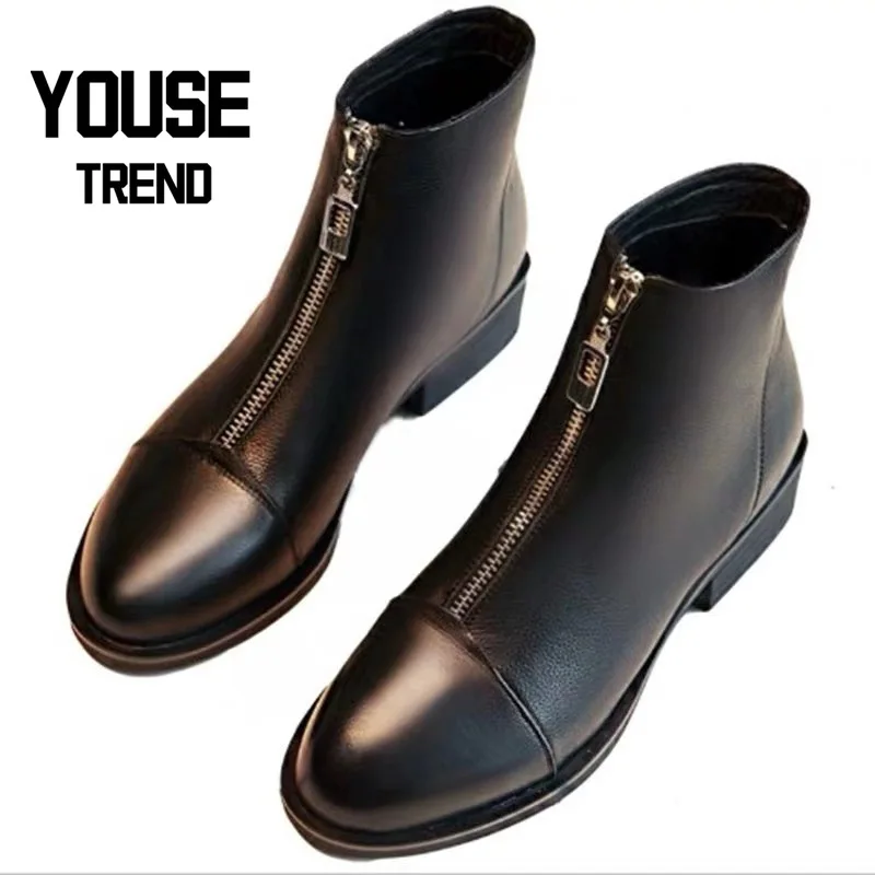 Женская обувь в классическом стиле ботинки с острым носком на молнии Осенняя