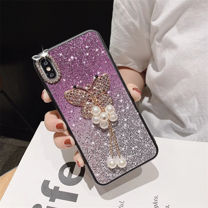 Роскошный блестящий чехол с жемчужной бабочкой для iPhone X, XR, XS, Max, 6, 6 S, 7, 8 Plus, 11 Pro, Max, чехол для телефона, для Galaxy S8, S9, S10, чехол - Цвет: 3