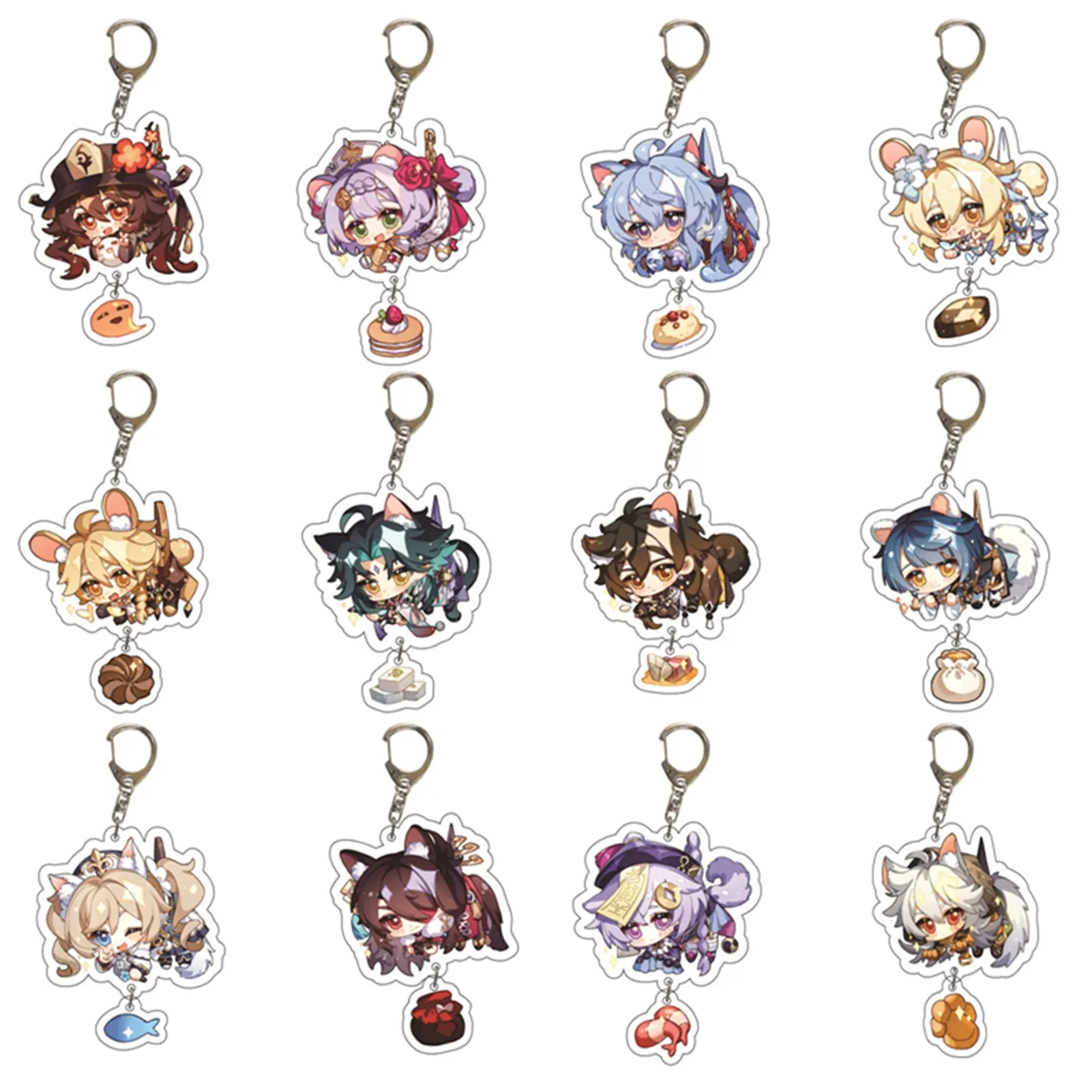 Anime Genshin Impact Keychain Cosplay Hutao Xiao Ganyu Albedo Zhongli Cute Cartoon Character Car Pendant Fans Collection Pendant