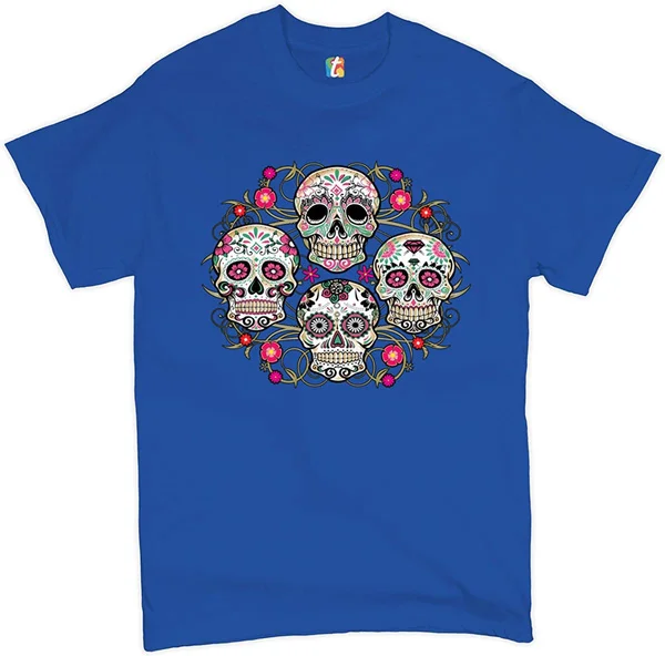 

Day of The Dead Floral Sugar Skulls T-Shirt Dia de Los Muertos Men's Tee