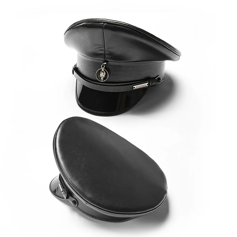 PUNKRAVE Мужская кепка в стиле панк из искусственной кожи Военная форма красивая