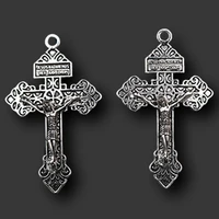 4pcs silver plated metal vintage jesus cross charm religious necklace bracelet diy handmade jewelry alloy pendant 5534mm a1558