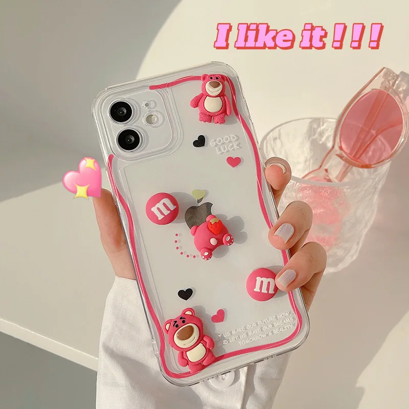 

The Three-Dimensional Bear Mobile Phone Case is Suitable For iPhone 11 13 Pro Max Xs Max 12 mini XR XS 7 8 Plus Cute Soft Cover
