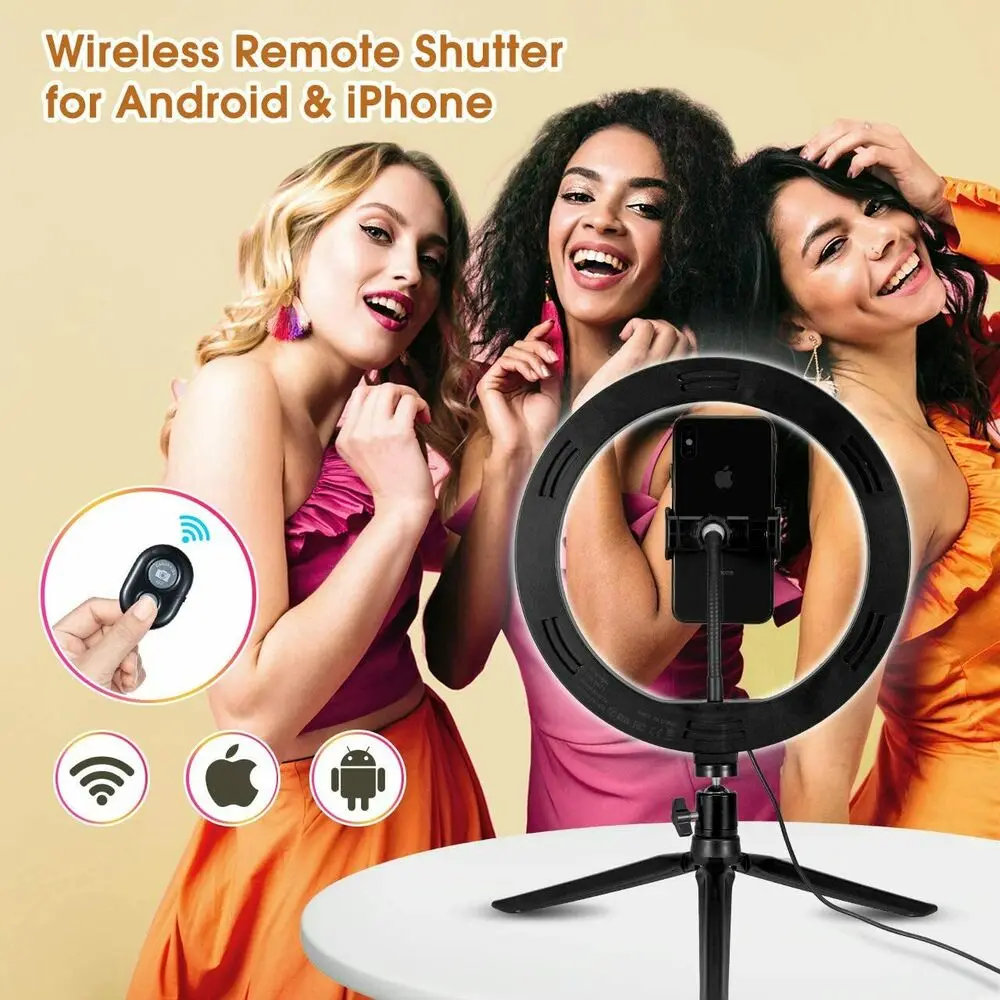 

10" Dimmable Fill Ring Light Photography Ringlight Lamp LED Tripod Stand Phone Holder Selfie Makeup Live Vlog Streaming YouTube