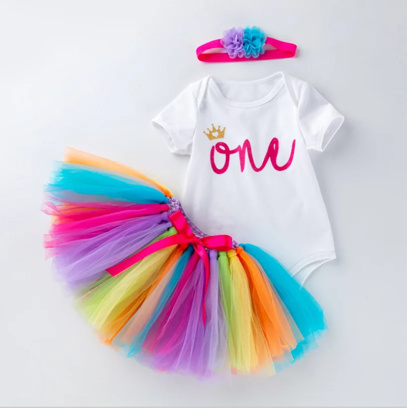 

Baby Girl Clothes 1st Birthday Dress Outfits Crown One Girls Boutique Clothing Rainbow Tutu Skirt For Toddler Girls