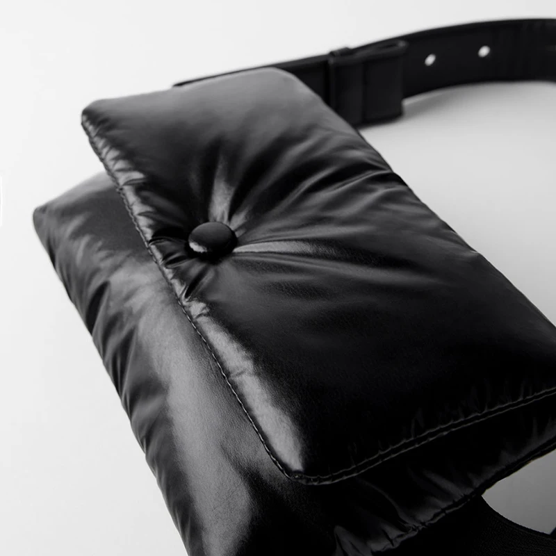 Стеганая поясная сумка черная хлопковая регулируемый нагрудный ремень зимняя