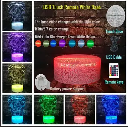 Remote 7 Color Романтический 3D светодиодный светильник с надписью «I LOVE YOU», лампа RGB, ночник, светильник для мальчика, поцелуя, девочки, стол для спальни, Декор, Подарочная бутафория для любимой девушки - Испускаемый цвет: Remote 7 Color