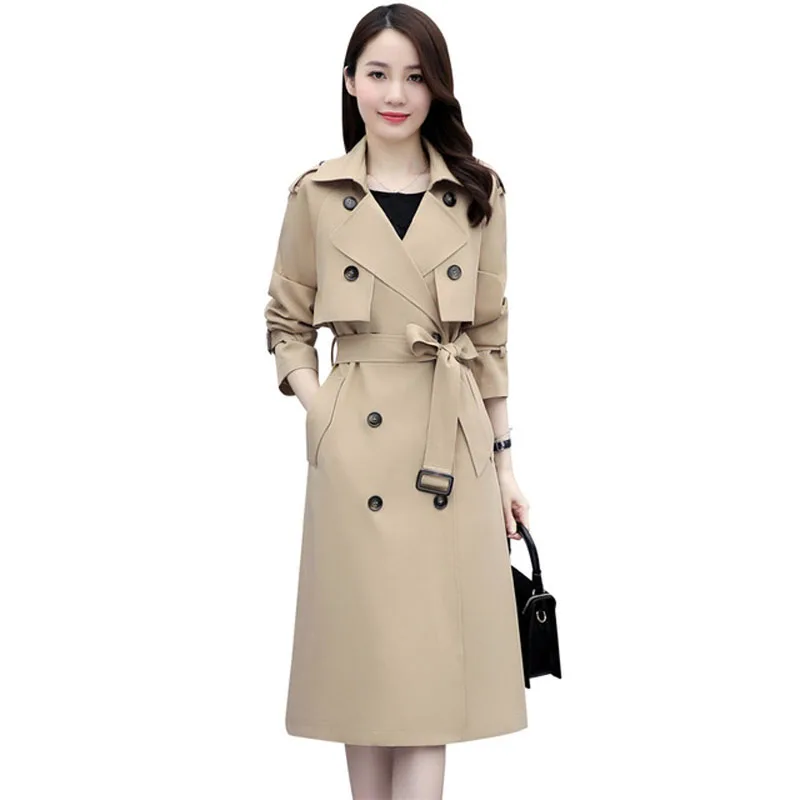 

Spring Autumn Korean Style Female Windbreaker Women Elegant Double Breasted Classic Long Trench Coat Belt Chic Abrigo Mujer Traf