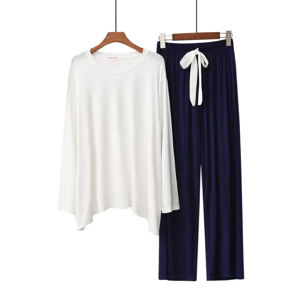 

Ночное белье из модала с длинными рукавами, Свободная Повседневная Домашняя одежда, пижамный комплект, женская мода, простая пижама в европейском и американском стиле