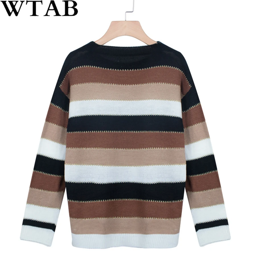 Женский свитер с круглым вырезом WTAB вязаный пуловер в стиле пэчворк длинными