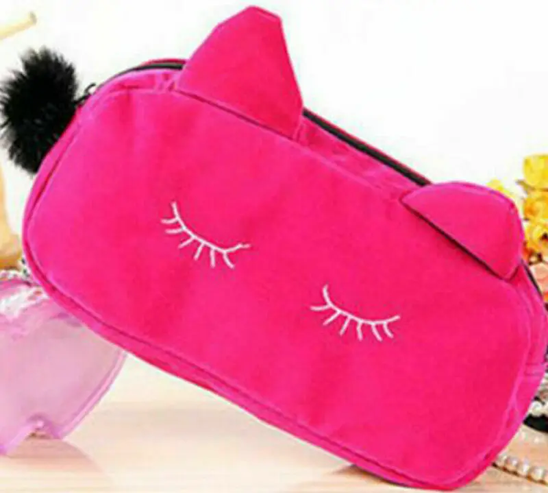 Новая Милая фланелевая косметичка сумки для хранения с мультяшным котом пенал