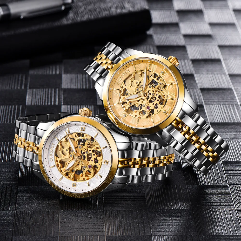 

Ultra-thin hollow transparent bottom fully automatic mechanical men's luxury room gold business casual stainless steel watch