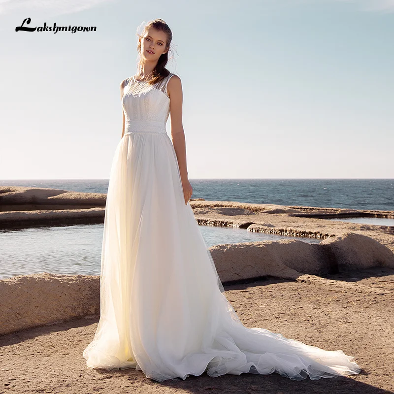 

Lakshmigown Robe De Mariee Lace Boho Wedding Dress vestido de novia Longue Elagent Simple Tulle Bridal Gown Scoop Neck abito da