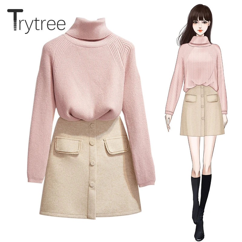Комплект из двух предметов Trytree повседневный вязаный Однотонный свитер с