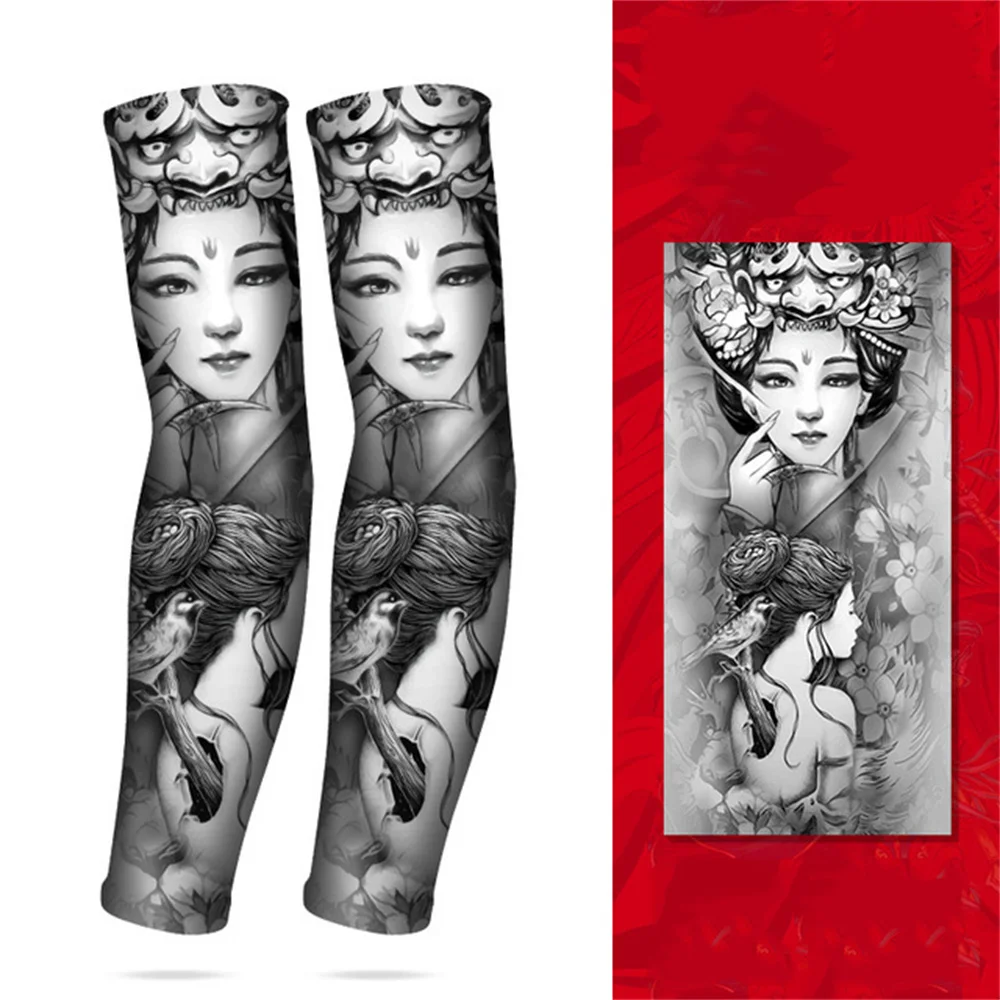 

Men Long Summer Tattoo Sleeves Seamless Armguard Sun Protection Cover Outdoor Gloves Driving Ice Silk Women Arm Sleeves