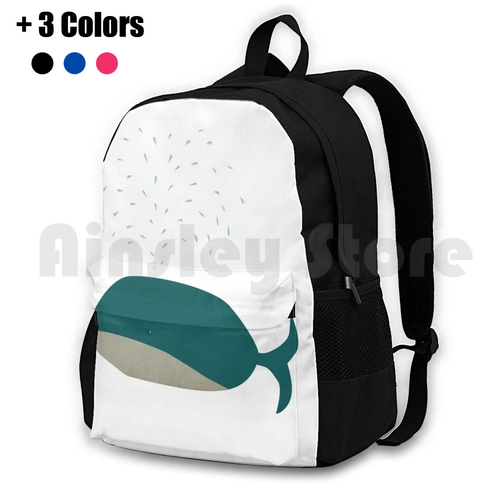 

Whale Outdoor Hiking Backpack Waterproof Camping Travel Whale Marine Animals Sea Collage Water Spray