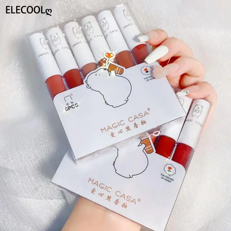 

Водостойкая помада ELECOOL 6 шт./комплект, сексуальный красный блеск для губ, помада для губ, матовая бархатная глазурованная помада, Косметика ...