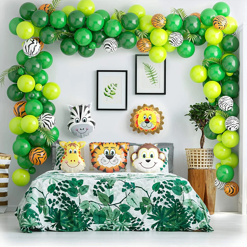Juego de globos de animales del bosque verde oscuro, globos de aluminio con hojas artificiales para ni&ntilde;os, ni&ntilde;os y ni&ntilde;as, suministros para fiesta de cumplea&ntilde;os y Baby Shower-2