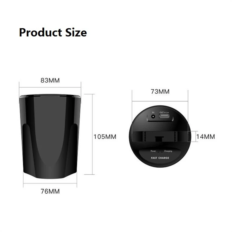 

X8 10W Fast Wireless Car Charger Cup with USB Output Port for iPhone XsMax/Xr/8 Qi for Samsung S10/S9
