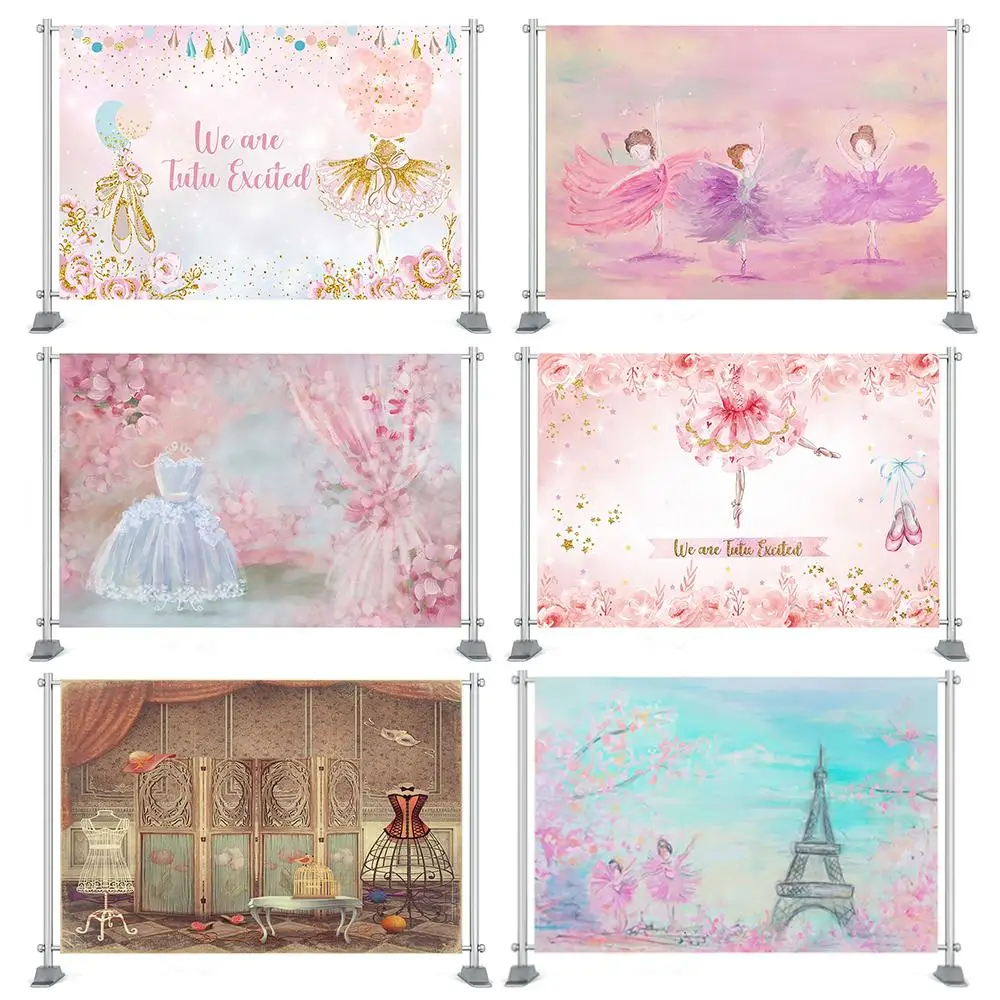 

Girls Ballet Backdrop Babyshower Newborn Baby Portrait Photography Background Girls 1st Birthday Party Decoration Banner
