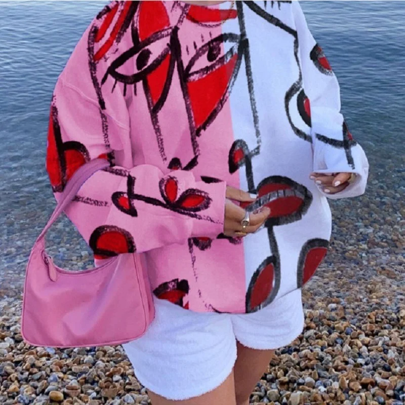 

Sweet Pink White Eyes Funny Graphic Hoodie Sweatshirt Oversized Streetwear Sexy Lady Large 2XL Kawaii Clothes for Teens Harajuku