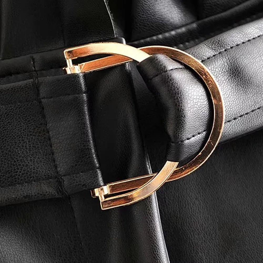 

High Waist Zora Vicky Womens PU Leather Skirts Faux Leather Belt Pleated Za Skirts Womens Winter Clothes Faldas Mujer Moda 2019