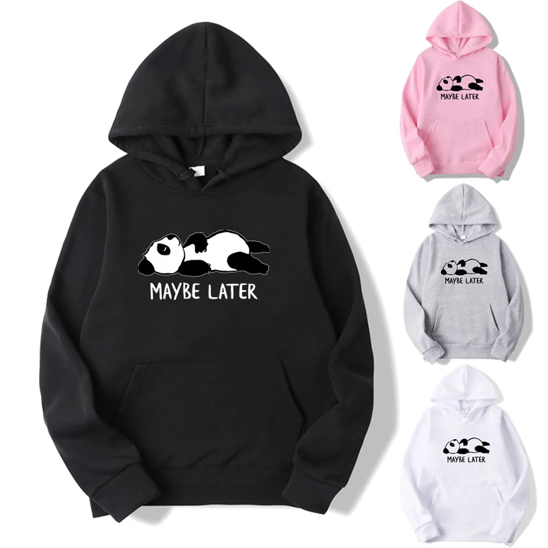

Maybe Later Panda Casual Men Women Hoodie Boys Girls Cute Panda Printed Pullover Funny Teens Couple Sweatshirts Sportswear Tops