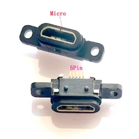 2pcs5pcs micro usb 5pin charging jack socket dock port 5p ip67 waterproof female connector with screw hole