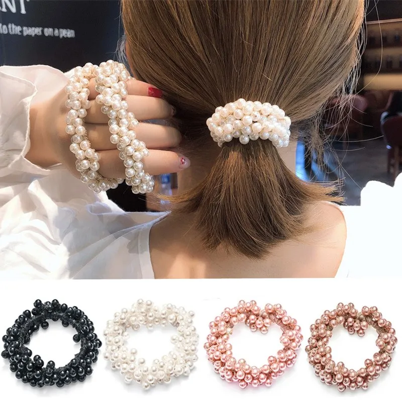 

Woman Fashion Elegant Pearl Hair Ties Beads Girls Scrunchies Rubber Bands Ponytail Holders Hair Accessories Elastic Hair Band