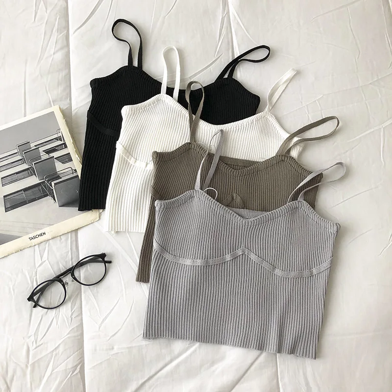 

Летняя новинка, Короткий трикотажный сексуальный жилет на бретельках, женские топы, одежда с V-образным вырезом, внутренняя одежда с высокой...