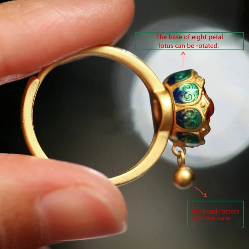 

Buddhism Lotus Rotating Ring Buddhist Tibetan Prayer Wheel OM Mantra Finger Ring 45BC