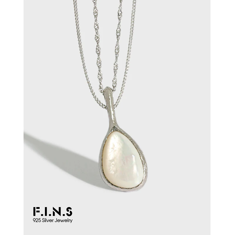 

F.I.N.S Luxury Texture Water Drop Shell 925 Sterling Silver Necklace Female Double Link Wave Chain Pendant Necklace Fine Jewelry