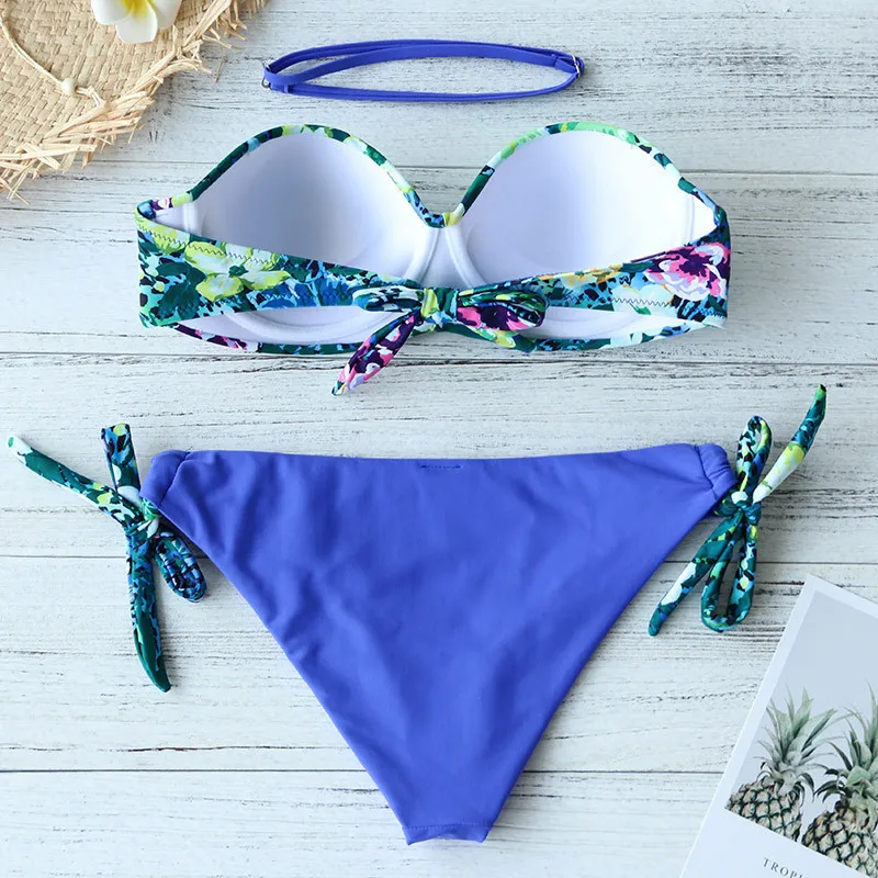 

Women Leaves Printed Bikini Swimsuit 2020 Summer Sexy Push Up Bikini Set Female Bandeau Swimwear Bathing Suit Beachwear