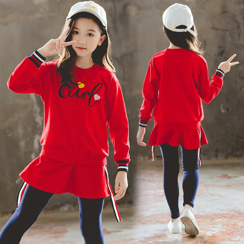 

Children's girls autumn 2021 new trendy big kids sportswear spring and autumn sweater two-piece suit