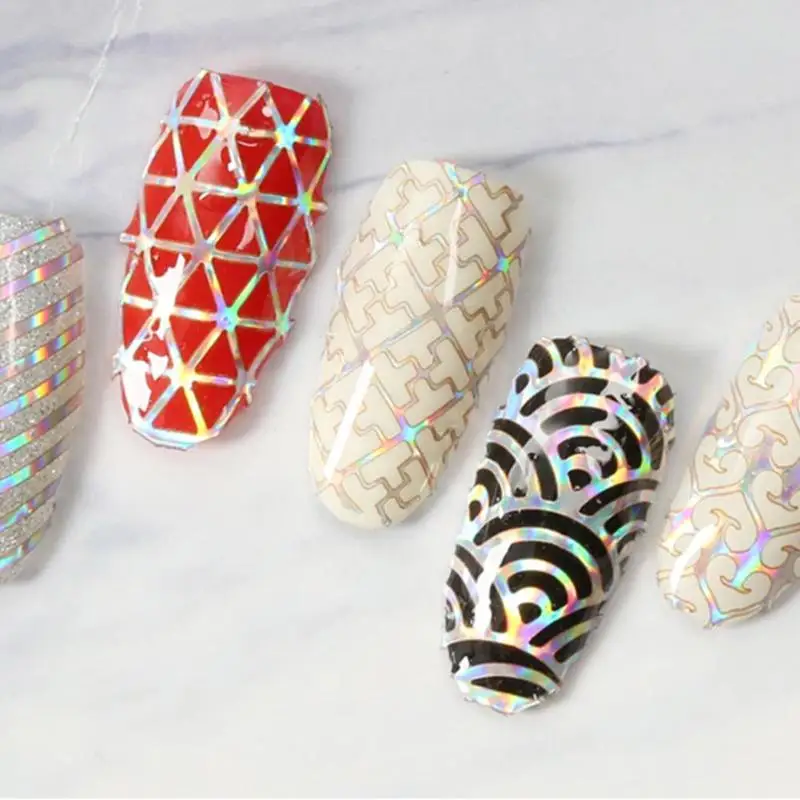 12 шт. лазерные полые наклейки для ногтей геометрические самоклеющиеся переноса