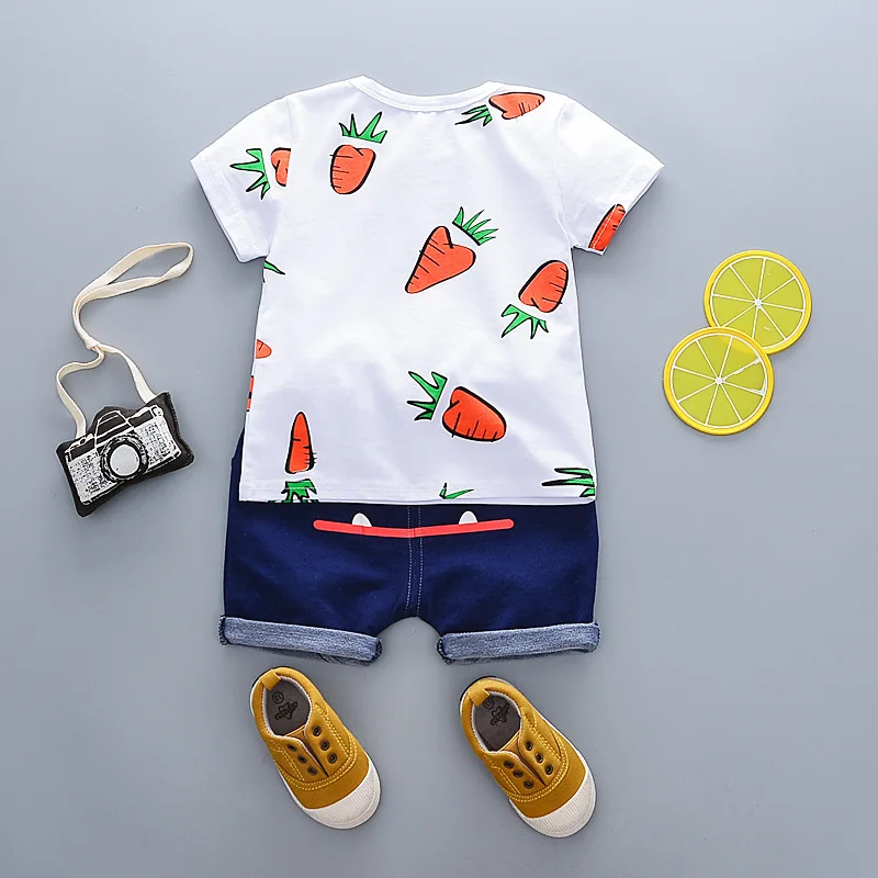 Летняя Детская Хлопковая одежда для мальчиков и девочек футболка с морковкой