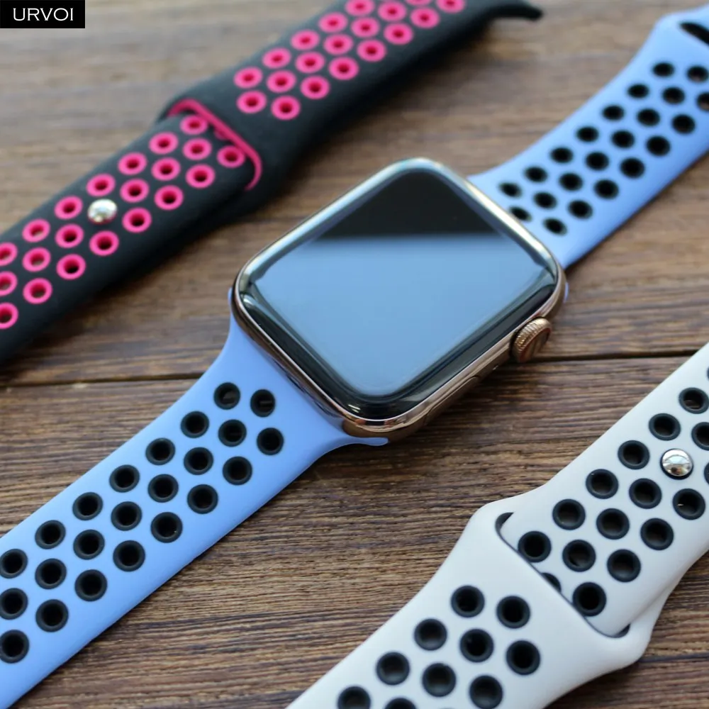 URVOI спортивный ремешок для Apple Watch Nike+ Серия 5 4 3 2 1 силиконовый ремешок для iwatch Дышащие новые цвета 38/40 42/44 мм