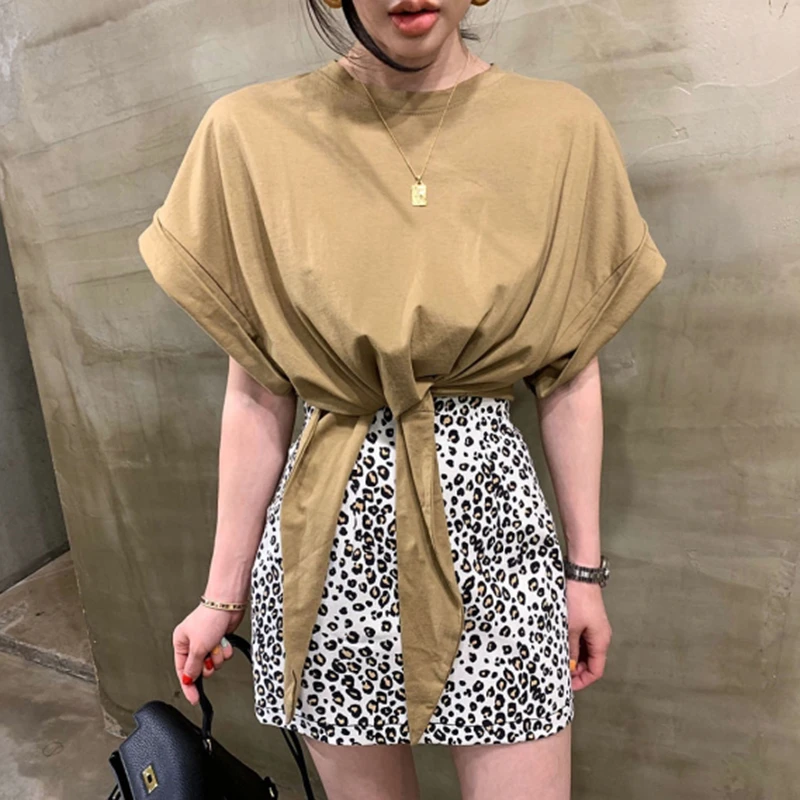 Женская футболка со шнуровкой GALCAUR Повседневная летняя рубашка оверсайз с