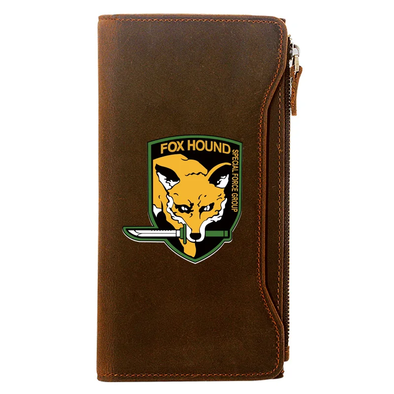 

Retro The Foxhound Special Force Group Printing Genuine Leather Wallet Men Long Purse With Phone Bag Zipper Card Holder Clutch