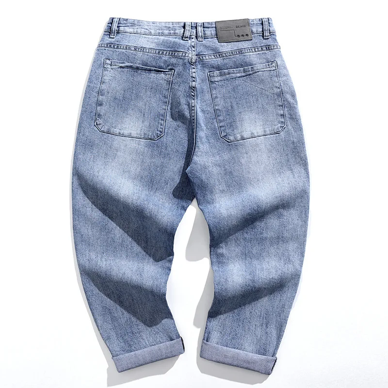 

Spring Summer Hole Ankle Length Denim Trouser Mens Loose Straight Beggar Jeans Male Washed Casual Mid Waist Men Harem Pants Jean