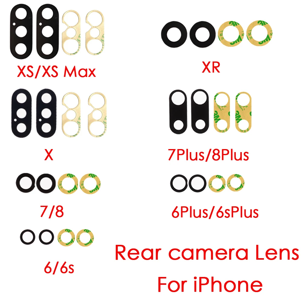 2 шт. для iPhone 6 6Plus 6s 6splus 7 7P 8 Plus X XR XS Max Задняя крышка объектива камеры стеклянная