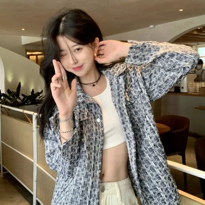 Женский клетчатый кардиган с длинным рукавом стильный модный топ в стиле ретро