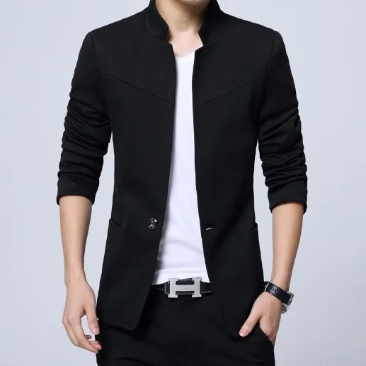 

Men Black Blue Grey Red Slim Fit Chinese Blazer Jacket Mens Mandarin Collar Blazer Men Plus Size Bomber Suit Jacket 3XL 4XL 5XL
