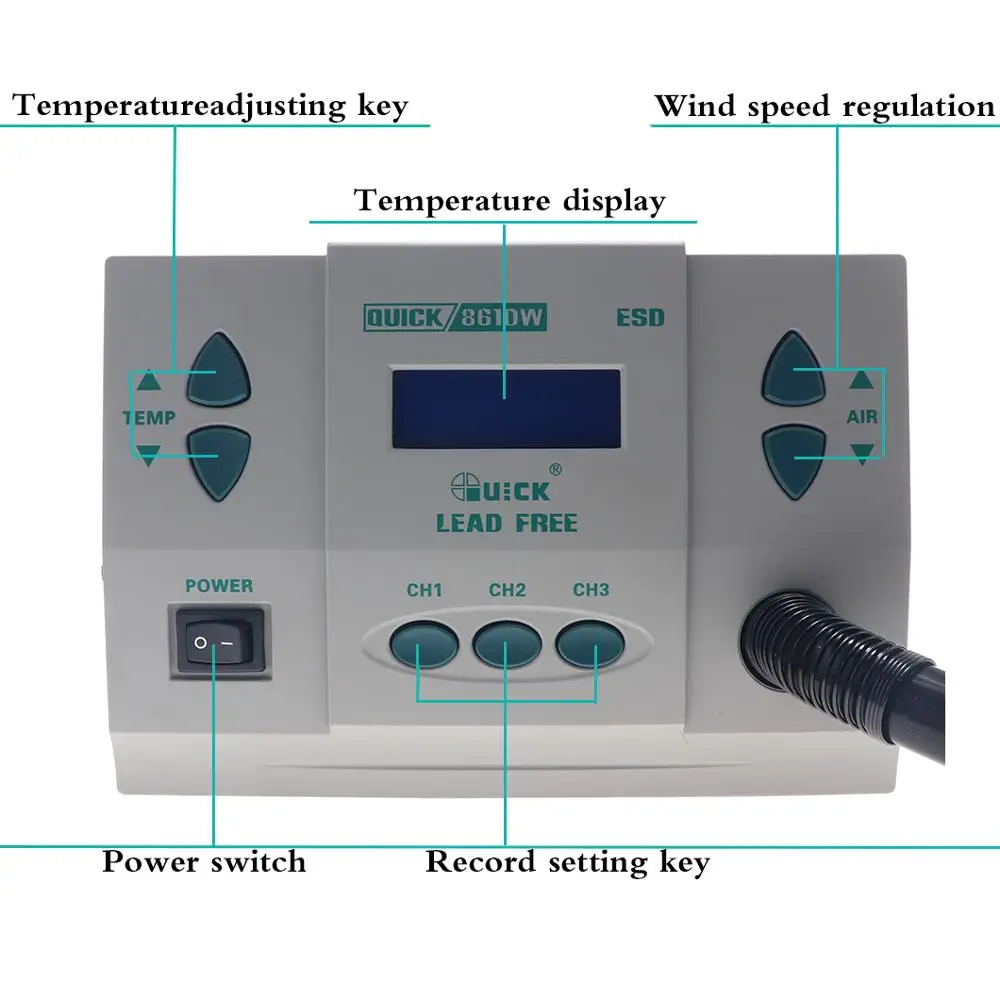 

QUICK 861DWhot air gun soldering station Intelligent digital display microcomputer temperature Rework Station1000W 220/110V