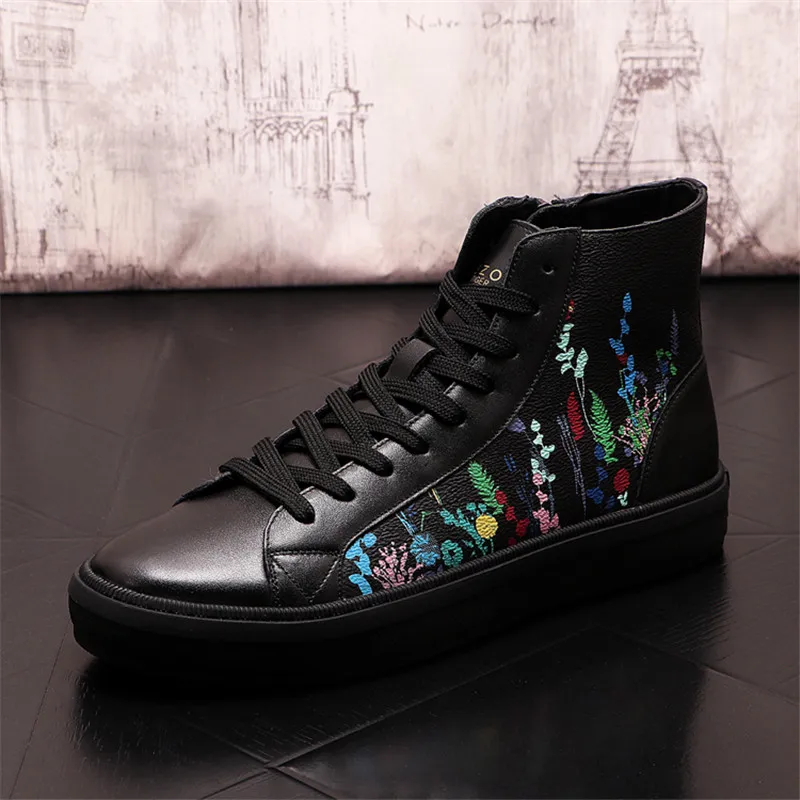 spesifikasi Fashion Mewah Kulit Pria Tinggi Atasan Hip Hop Pergelangan Kaki Martin Boots Punk Designe Flat Zapatillas Hombre