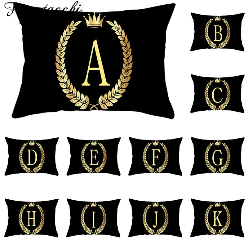 

Fuwatacchi Black Golden Cushion Covers Crown Printed A-Z Alphabet Pillowcases for Home Sofa Decorative Pillow Covers 30*50cm Hot