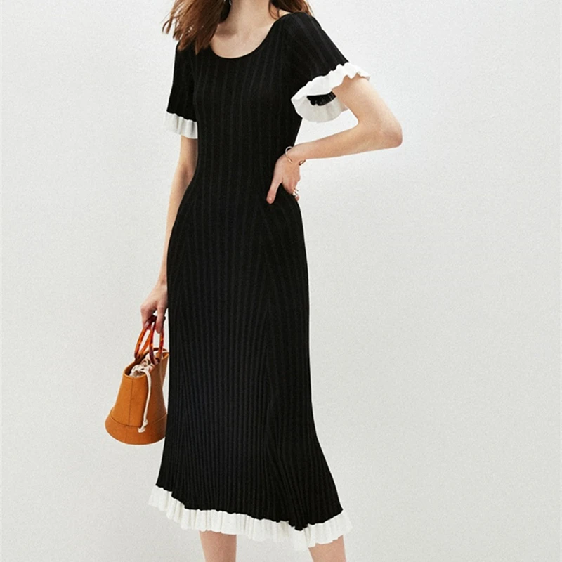 Женское облегающее трикотажное платье Tunjuefs в рубчик с v-образным вырезом на спине