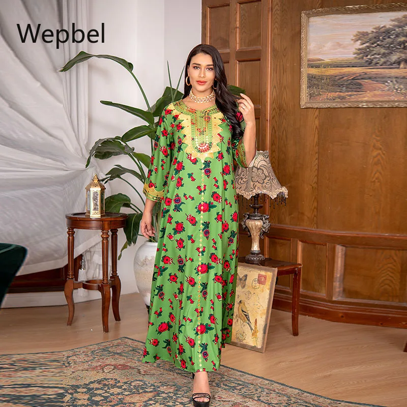 

Wepbel, Исламская одежда, марокканский кафтан, Дубай, абайя с длинным рукавом, мусульманское женское платье, модное дубайское платье, свободное...